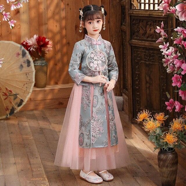 Hanfu Girls Retro Dress Children Tang Suit Fairy Ancient Costume