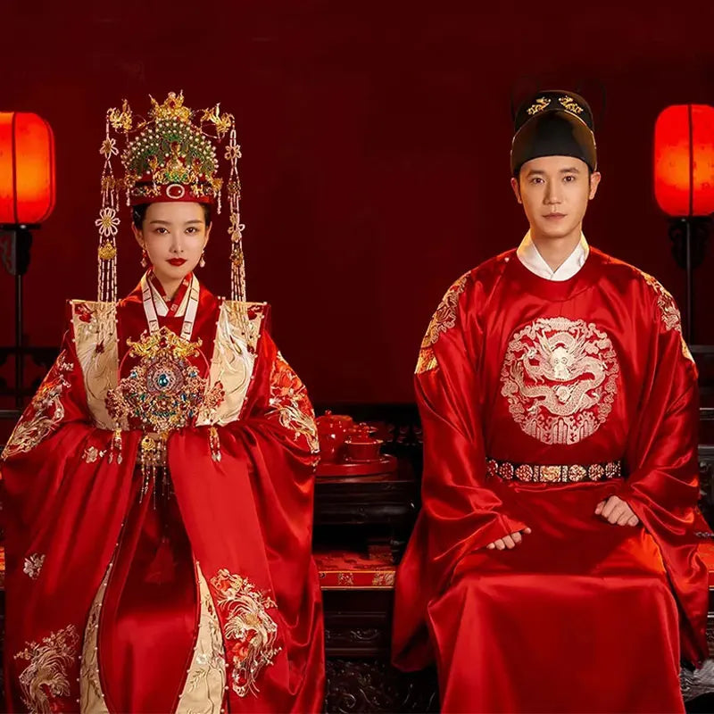 Chinese wedding dress Red Hanfu Ming wedding Chinese wedding bride wedding dress men and women couples set Performance dress