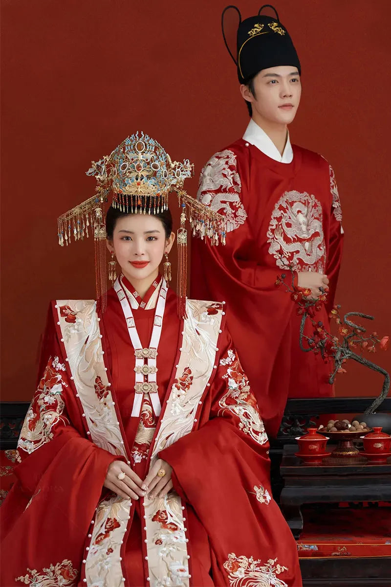 Chinese wedding dress Red Hanfu Ming wedding Chinese wedding bride wedding dress men and women couples set Performance dress