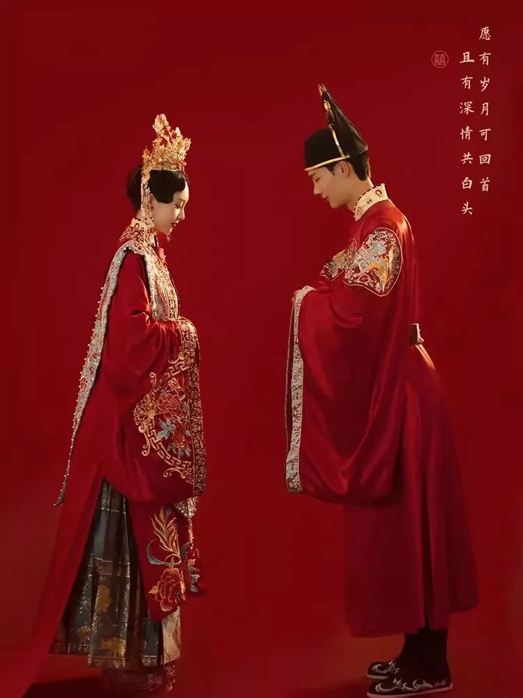 Couple Phoenix Dragon Embroidery Wedding Dress Elegant Mandarin Collar Cheongsam Chinese Style Exquisite Marriage Set