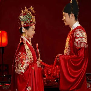 Chinese wedding dress Red Hanfu Ming wedding Chinese wedding bride wedding dress men and women couples set Performance dress