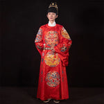 Load image into Gallery viewer, XuHui Original Ming Dynasty Red Chinese Traditional Wedding Dress Men Women Couple Dragon Embroidery Round Neck Long Robe Hanfu
