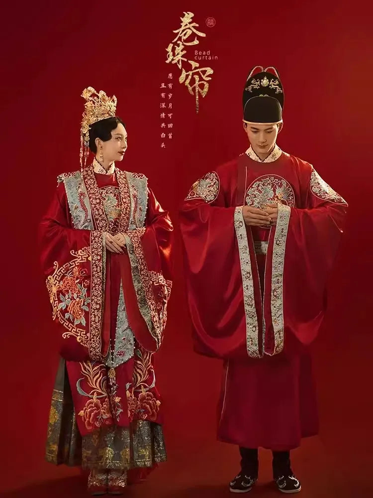 Couple Phoenix Dragon Embroidery Wedding Dress Elegant Mandarin Collar Cheongsam Chinese Style Exquisite Marriage Set