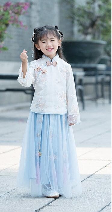 new Chinese elements elegant little fresh Chinese style everyday Hanfu women Chiffon yarn skirt parent child girl suit | Tryst Hanfus