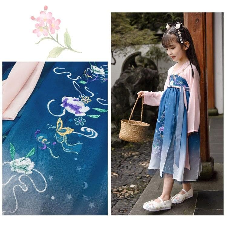 A very temperamental Chinese traditional cultural costume children Hanfu, it looks noble and elegant like a fairy. Tryst Hanfus  is the best Hanfu brand in China, a model of modern Hanfu. Enjoy the temptation of uniforms brought by fairy skirts. Give a Hanfu costume. Gift for your children, boy and girl Children hanfu dress