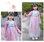 Muatkan imej ke dalam penonton Galeri, A very temperamental Chinese traditional cultural costume children Hanfu, it looks noble and elegant like a fairy. Tryst Hanfus  is the best Hanfu brand in China, a model of modern Hanfu. Enjoy the temptation of uniforms brought by fairy skirts. Give a Hanfu costume. Gift for your children, boy and girl Children hanfu dress
