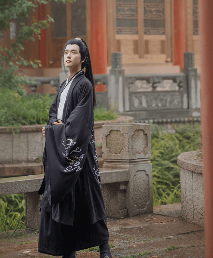 Men's large size original Hanfu black embroidery martial arts domineering knight Chinese style elegant Hanfu male丨Tryst Hanfu & Cheongsam