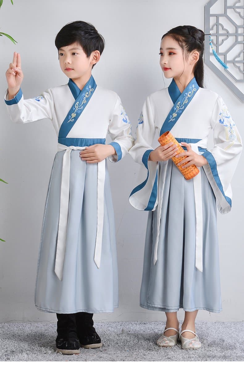 Children Ancient Costume Hanfu Boys Girls Traditional Chinese Folk Dance Clothes Retro Embroidery Dress Stage Performance Wear | Tryst Hanfus