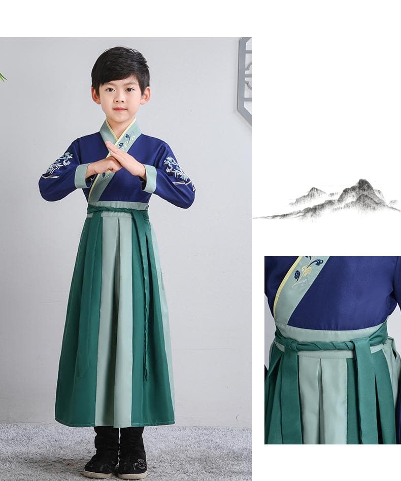 Children Ancient Costume Hanfu Boys Girls Traditional Chinese Folk Dance Clothes Retro Embroidery Dress Stage Performance Wear | Tryst Hanfus