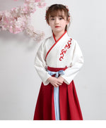 Load image into Gallery viewer, Children Ancient Costume Hanfu Boys Girls Traditional Chinese Folk Dance Clothes Retro Embroidery Dress Stage Performance Wear | Tryst Hanfus
