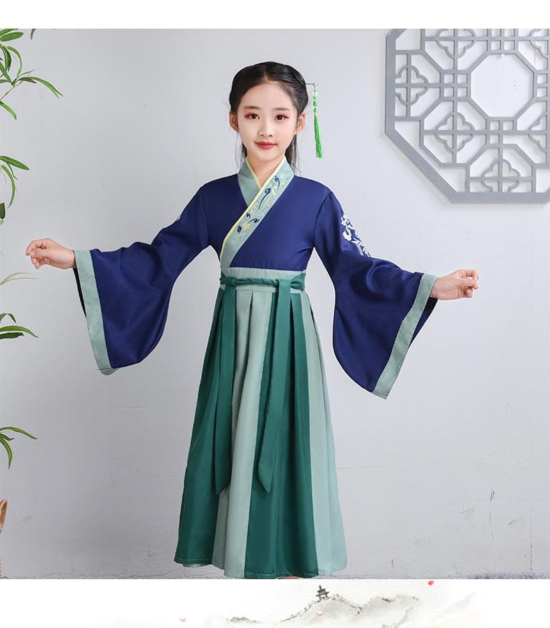 Children Ancient Costume Hanfu Boys Girls Traditional Chinese Folk Dance Clothes Retro Embroidery Dress Stage Performance Wear | Tryst Hanfus