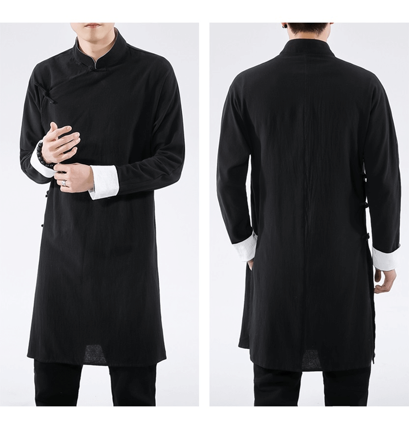 Chinese style men's long shirt with diagonal button 丨Tryst Hanfu & Cheongsam