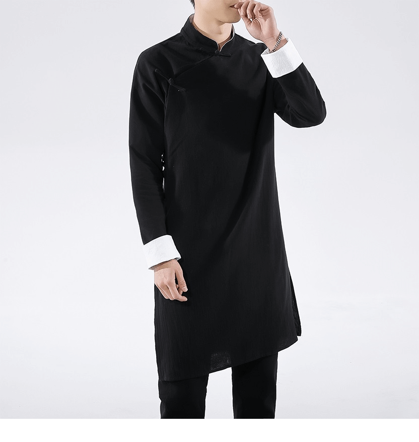 Chinese style men's long shirt with diagonal button 丨Tryst Hanfu & Cheongsam