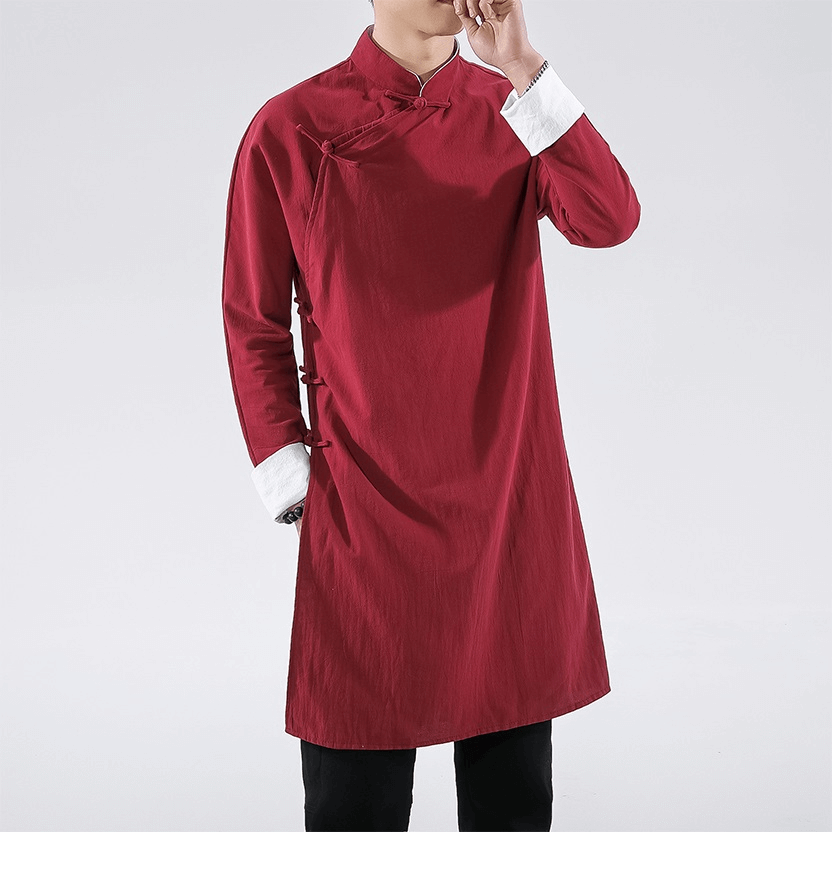 Chinese style men's long shirt with diagonal button 丨Tryst Hanfu & Cheongsam