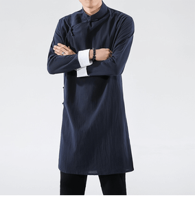 Chinese style men's long shirt with diagonal button 丨Tryst Hanfu & Cheongsam