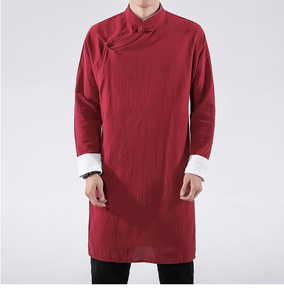 Chinese style men's long shirt with diagonal button 丨Tryst Hanfu & Cheongsam