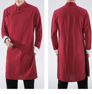 Chinese style men's long shirt with diagonal button 丨Tryst Hanfu & Cheongsam