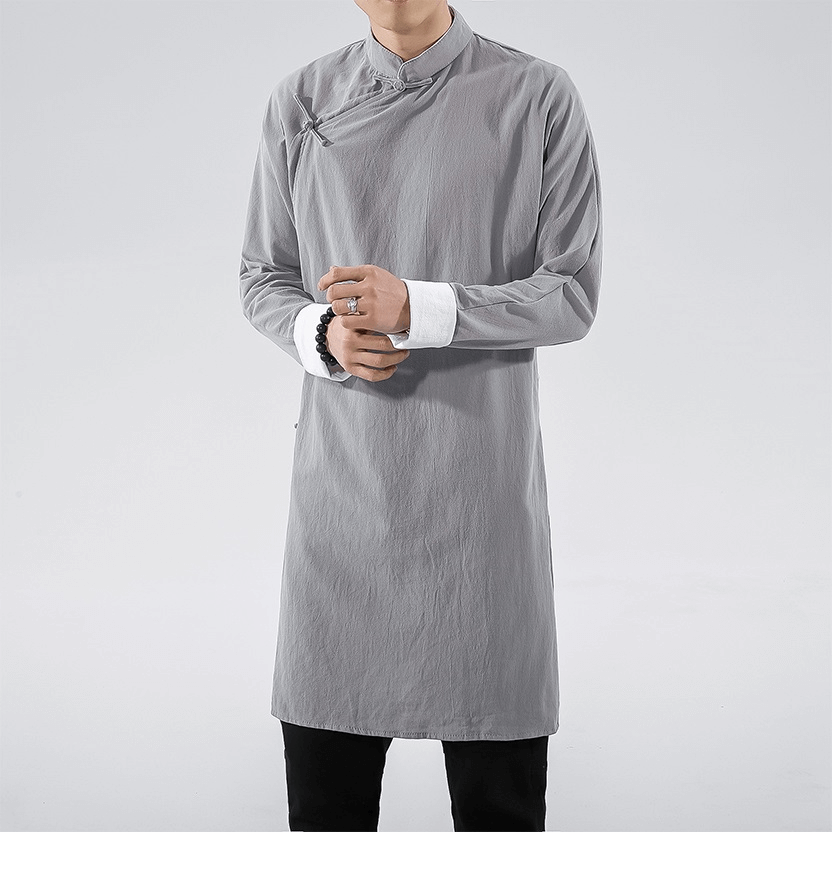 Chinese style men's long shirt with diagonal button 丨Tryst Hanfu & Cheongsam