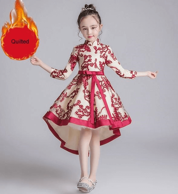 Flower Girl Dress Wedding Dress Birthday Dress Pageant Dresses Lace Embroidery Dress Winter Dress Princess Chinese Style Dress | Tryst Hanfus