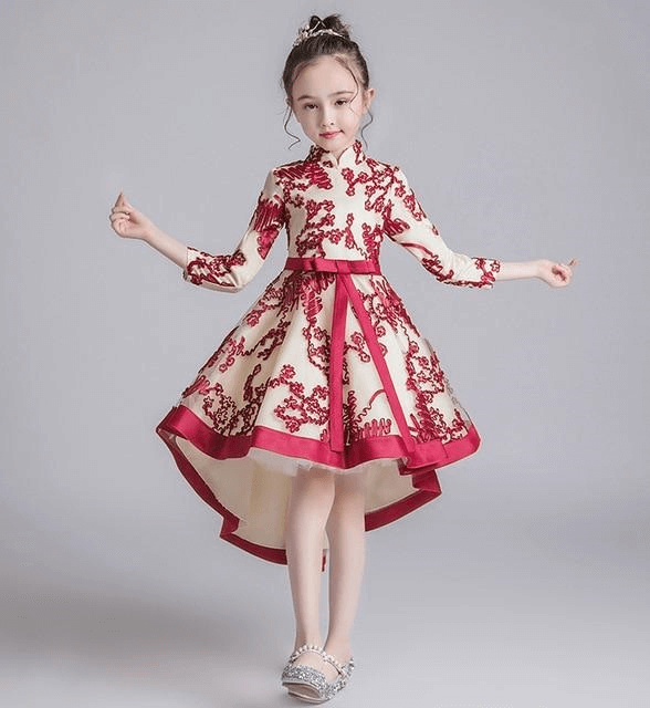 Flower Girl Dress Wedding Dress Birthday Dress Pageant Dresses Lace Embroidery Dress Winter Dress Princess Chinese Style Dress | Tryst Hanfus