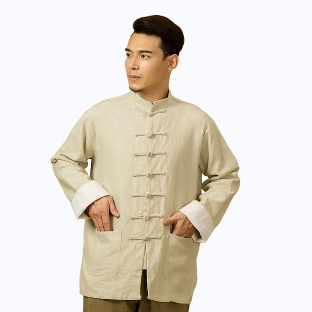 Tang Suit for Men Chinese Traditional Jacket Autumn Casual Linen Full Sleeve Shirt Tops Pure Color Hanfu Kungfu Uniform Outfits | Tryst Hanfus