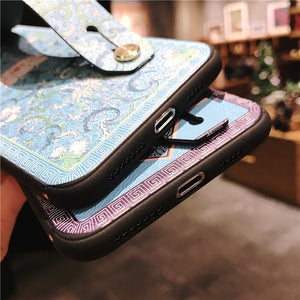 Retro flowers Wirst Strap Soft TPU Case For iphone 7 8 6S plus Case For iphone 12 Mini 11 13 Pro X XS MAX XR  phone Holder Case