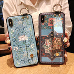 Load image into Gallery viewer, Retro flowers Wirst Strap Soft TPU Case For iphone 7 8 6S plus Case For iphone 12 Mini 11 13 Pro X XS MAX XR  phone Holder Case
