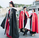 Last inn bildet i Galleri-visningsprogrammet, Men&amp;Women Hanfu Cloak Chinese Ancient Traditional Winter Black Red Hooded Cape Adult New Year Costume For Couples Plus Size
