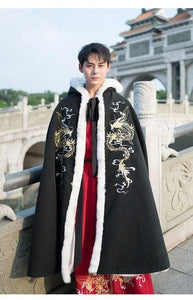 Men&Women Hanfu Cloak Chinese Ancient Traditional Winter Black Red Hooded Cape Adult New Year Costume For Couples Plus Size