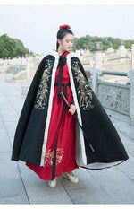 Last inn bildet i Galleri-visningsprogrammet, Men&amp;Women Hanfu Cloak Chinese Ancient Traditional Winter Black Red Hooded Cape Adult New Year Costume For Couples Plus Size
