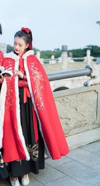 Men&Women Hanfu Cloak Chinese Ancient Traditional Winter Black Red Hooded Cape Adult New Year Costume For Couples Plus Size