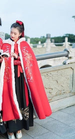 Last inn bildet i Galleri-visningsprogrammet, Men&amp;Women Hanfu Cloak Chinese Ancient Traditional Winter Black Red Hooded Cape Adult New Year Costume For Couples Plus Size
