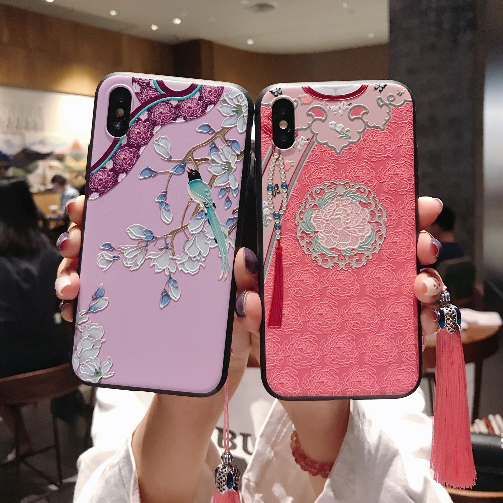 Chinese Style Embossed Tassel Phone Case for iPhone 11 12 13 Pro Max XS MAX XR Soft Back Cover for iPhone X 8 7 6S 6 Plus Coque