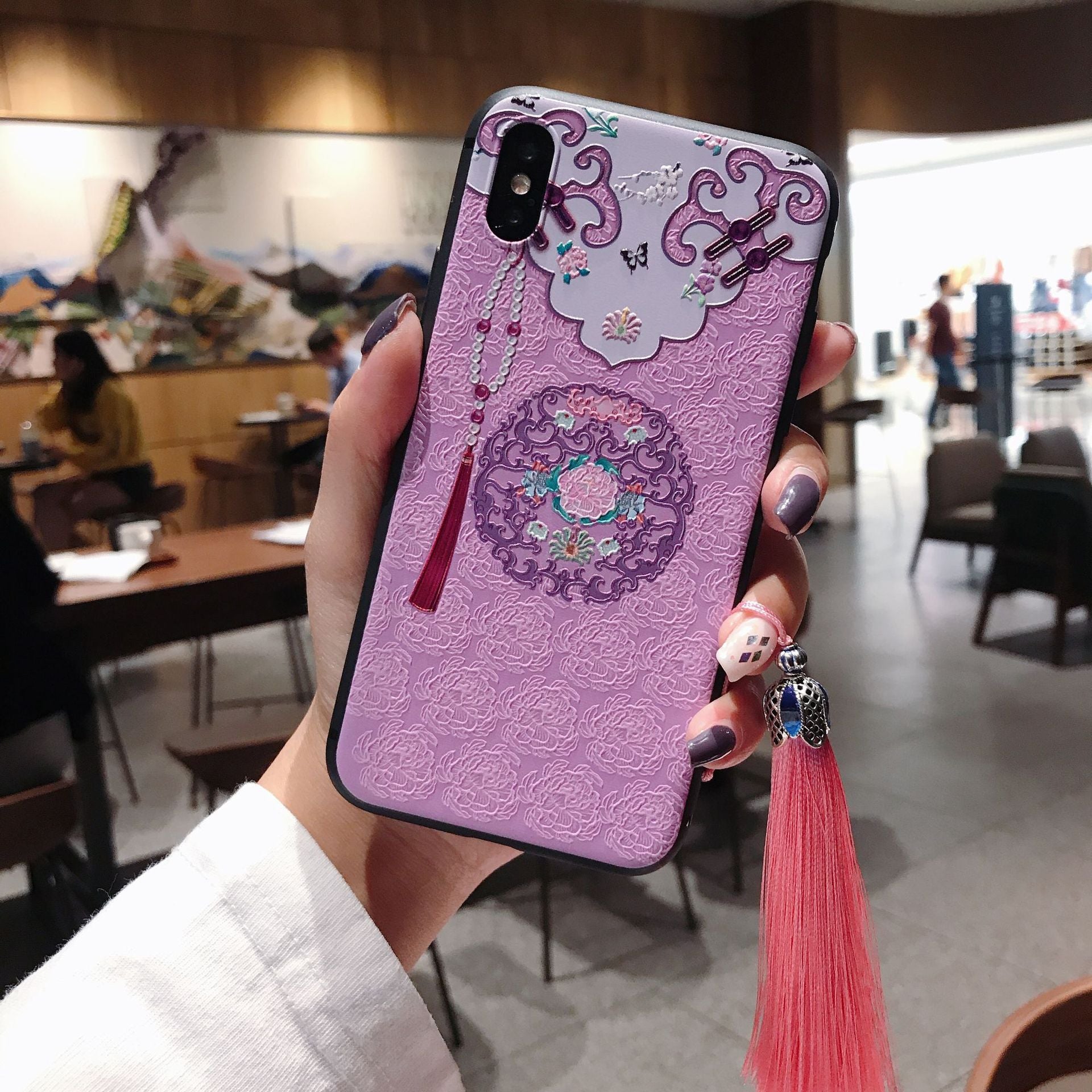 Chinese Style Embossed Tassel Phone Case for iPhone 11 12 13 Pro Max XS MAX XR Soft Back Cover for iPhone X 8 7 6S 6 Plus Coque