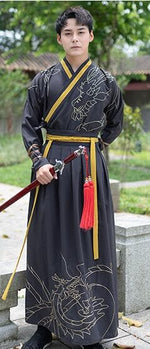 Load image into Gallery viewer, A very temperamental Chinese traditional cultural costume male Hanfu, it looks noble and elegant like a fairy. Tryst Hanfus  is the best Hanfu brand in China, a model of modern Hanfu. Enjoy the temptation of uniforms brought by fairy skirts. Give a Hanfu costume. Gift for your boyfriend, men hanfu dress
