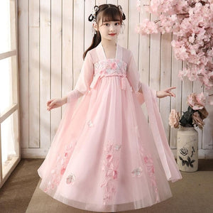 Children Traditional Chinese Dance Costume Kids Girls Long Sleeve Hanfu Dress Child Clothing  | Tryst Hanfus