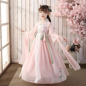 Children Traditional Chinese Dance Costume Kids Girls Long Sleeve Hanfu Dress Child Clothing  | Tryst Hanfus