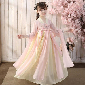 Children Traditional Chinese Dance Costume Kids Girls Long Sleeve Hanfu Dress Child Clothing  | Tryst Hanfus