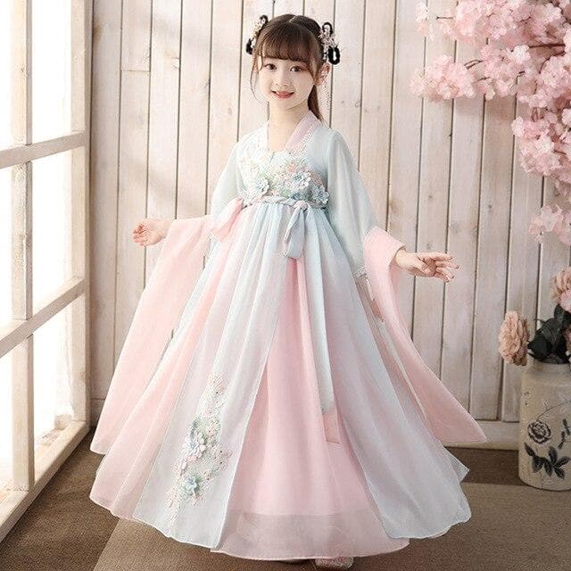 Children Traditional Chinese Dance Costume Kids Girls Long Sleeve Hanfu Dress Child Clothing  | Tryst Hanfus