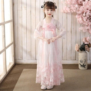 Children Traditional Chinese Dance Costume Kids Girls Long Sleeve Hanfu Dress Child Clothing  | Tryst Hanfus