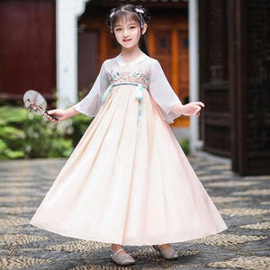 Children Traditional Chinese Dance Costume Kids Girls Long Sleeve Hanfu Dress Child Clothing  | Tryst Hanfus