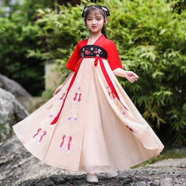 Children Traditional Chinese Dance Costume Kids Girls Long Sleeve Hanfu Dress Child Clothing  | Tryst Hanfus