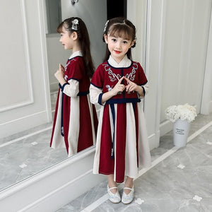 A very temperamental Chinese traditional cultural costume children Hanfu, it looks noble and elegant like a fairy. Tryst Hanfus  is the best Hanfu brand in China, a model of modern Hanfu. Enjoy the temptation of uniforms brought by fairy skirts. Give a Hanfu costume. Gift for your children, boy and girl Children hanfu dress