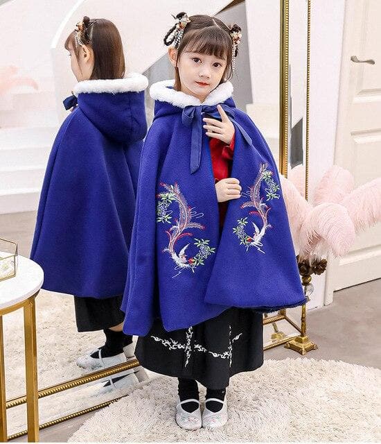 Girl's Embroidery Hanfu warm Cape winter Long Cloak Chinese Children Style Mantle Kids Christmas Hooded Capes New Year's Outfit | Tryst Hanfus