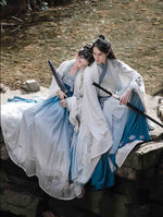 Last inn bildet i Galleri-visningsprogrammet, Embroidery Hanfu Men&amp;Women Chinese Traditional Gradient Blue Hanfu Couples Cosplay Costume Hanfu For Women&amp;Men Plus Size XL
