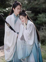 Last inn bildet i Galleri-visningsprogrammet, Embroidery Hanfu Men&amp;Women Chinese Traditional Gradient Blue Hanfu Couples Cosplay Costume Hanfu For Women&amp;Men Plus Size XL
