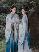Last inn bildet i Galleri-visningsprogrammet, Embroidery Hanfu Men&amp;Women Chinese Traditional Gradient Blue Hanfu Couples Cosplay Costume Hanfu For Women&amp;Men Plus Size XL
