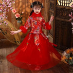 Lade das Bild in den Galerie-Viewer, New Embroider Girl&#39;s Hanfu Cheongsam Chinese Tradition Wedding Flower Girl Dress Cute Kids New Year Dress Clothes | Tryst Hanfus
