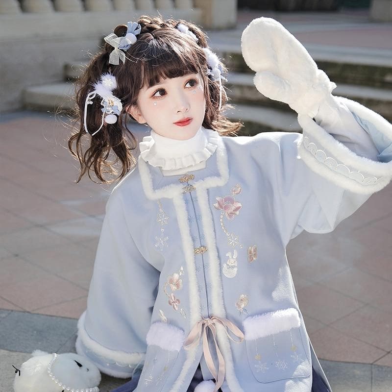 Traditional Women Elegant Hlaf Sleeve Autumn Winter New Hanfu Suit Novelty Thick Blue Cosplay Costumes Stage Performance Cloth | Tryst Hanfus