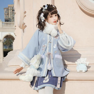 Traditional Women Elegant Hlaf Sleeve Autumn Winter New Hanfu Suit Novelty Thick Blue Cosplay Costumes Stage Performance Cloth | Tryst Hanfus